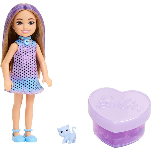 Barbie Party Unboxed Chelsea mit 6 Überraschungen, Tier- und Haarfarbenwechsel