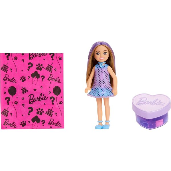 Barbie Party Unboxed Chelsea mit 6 Überraschungen, Tier- und Haarfarbenwechsel