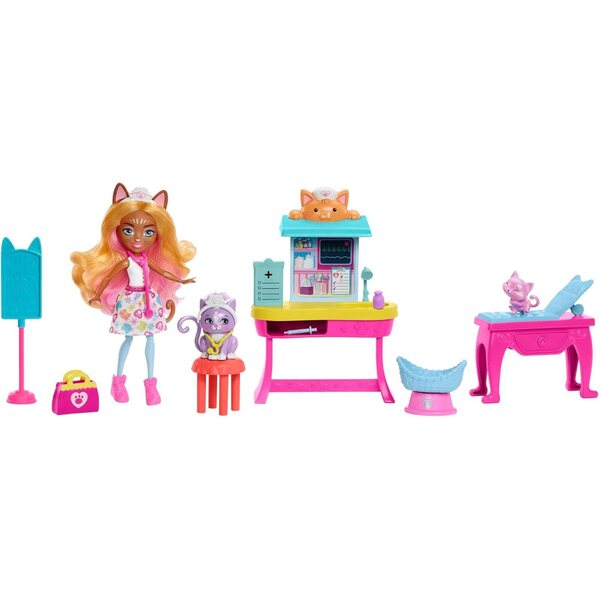 Enchantimals Dr. Carlin Cat: Spielset mit Arztpraxis und Zubehör für Kinder ab 4 Jahren