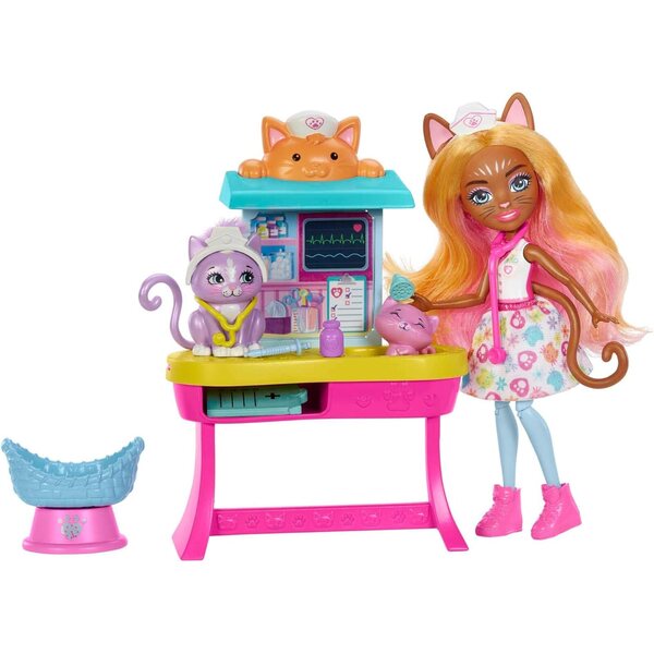 Enchantimals Dr. Carlin Cat: Spielset mit Arztpraxis und Zubehör für Kinder ab 4 Jahren