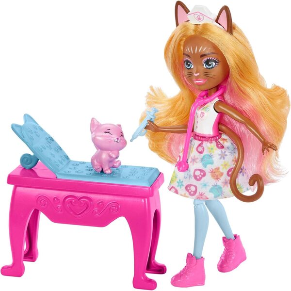 Enchantimals Dr. Carlin Cat: Spielset mit Arztpraxis und Zubehör für Kinder ab 4 Jahren