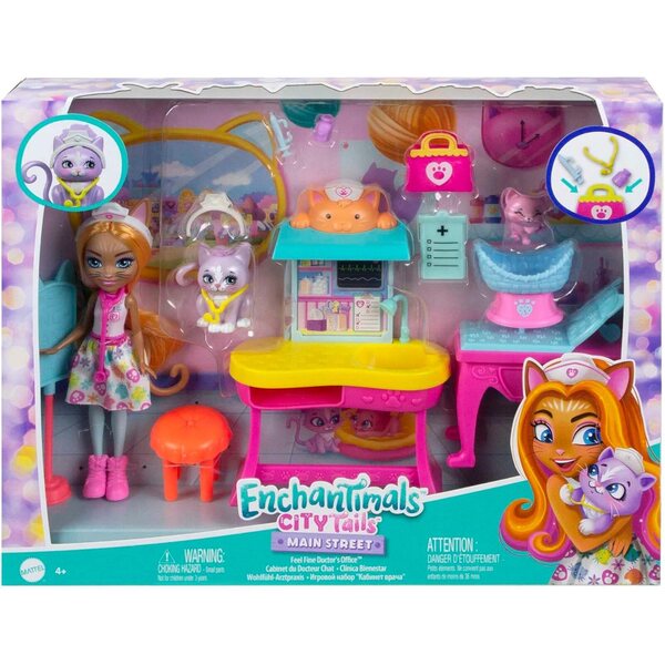 Enchantimals Dr. Carlin Cat: Spielset mit Arztpraxis und Zubehör für Kinder ab 4 Jahren