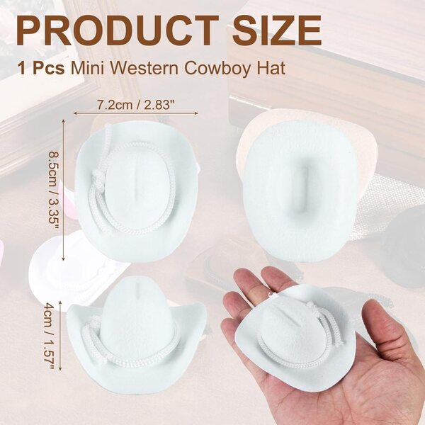 Mini Cappelli Cowboy Bianchi in Velluto per Pupazzi e Decorazioni Western