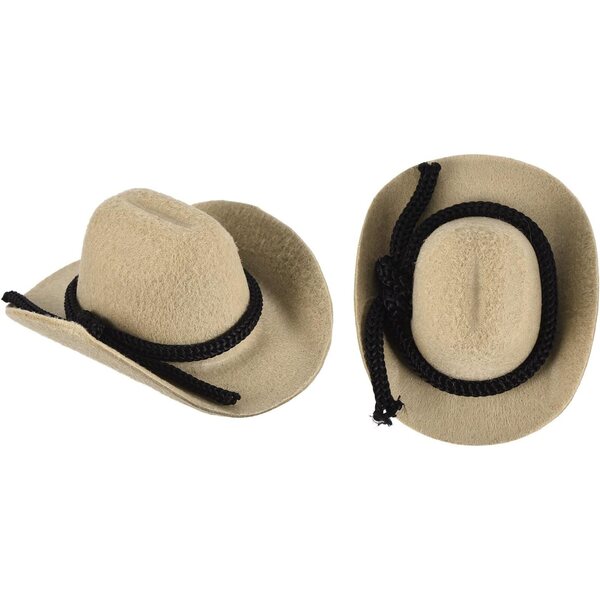 Mini Cappelli Cowboy Khaki in Velluto per Pupazzi e Decorazioni Western 2 Pezzi