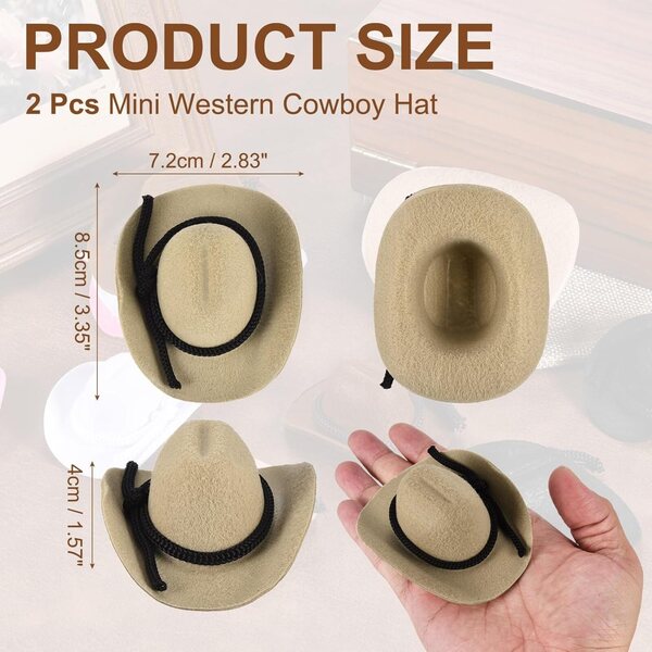 Mini Cappelli Cowboy Khaki in Velluto per Pupazzi e Decorazioni Western 2 Pezzi