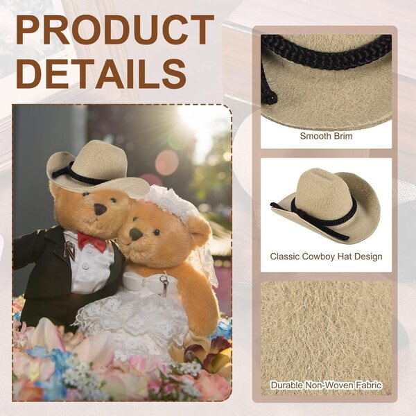 Mini Cappelli Cowboy Khaki in Velluto per Pupazzi e Decorazioni Western 2 Pezzi
