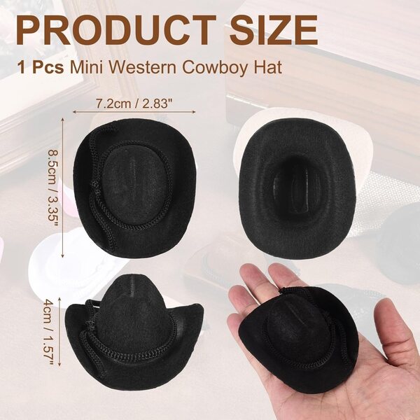 Mini Cowboy Cappelli Neri in Velluto per Bambole e Decorazioni Western