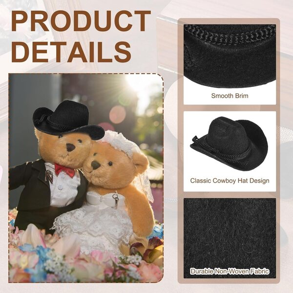 PATIKIL 2 Mini Cowboy Cappelli Neri in Velluto per Decorazioni e Bambole