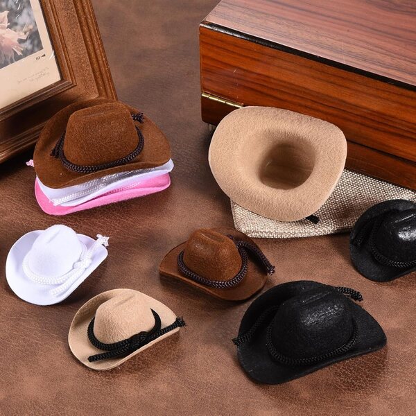 PATIKIL 2 Mini Cowboy Cappelli Neri in Velluto per Decorazioni e Bambole
