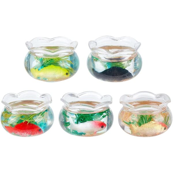 MINI ACQUARIUM casa delle bambole 5 PEZZI DESIGN REALISTICO CON PESCI COLORATI IN PLASTICA