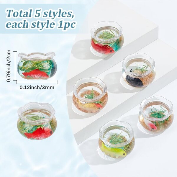 MINI-AQUARIUM-Puppenhaus, 5-teilig, realistisches Design mit farbigen Kunststoff-Fischen