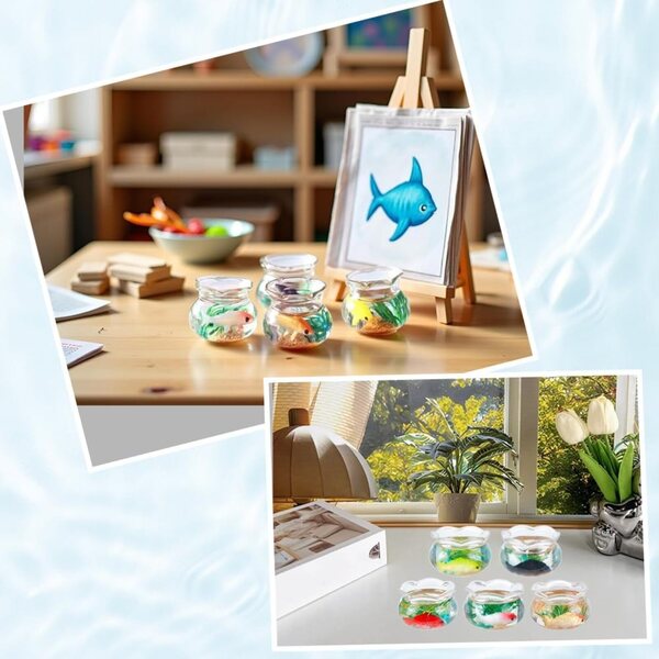 MINI-AQUARIUM-Puppenhaus, 5-teilig, realistisches Design mit farbigen Kunststoff-Fischen