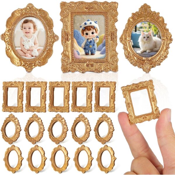 Set mit 18 Vintage-Minirahmen für Puppenhäuser aus Kunstharz, Miniaturdekorationen