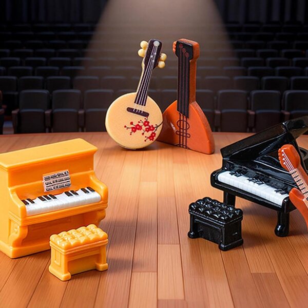Set mit 3 Miniatur-Musikinstrumenten aus Kunstharz für Dekorationen und kreative Projekte