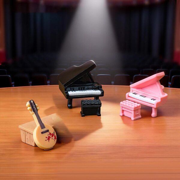 Set mit 3 Miniatur-Musikinstrumenten aus Kunstharz für Dekorationen und kreative Projekte