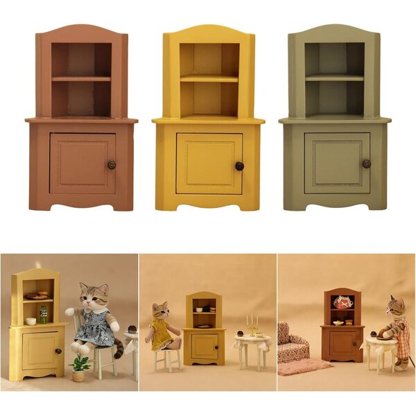 Poppenhuis houten hoekkast miniatuur met functionele deur
