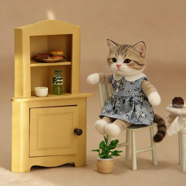 Poppenhuis houten hoekkast miniatuur met functionele deur