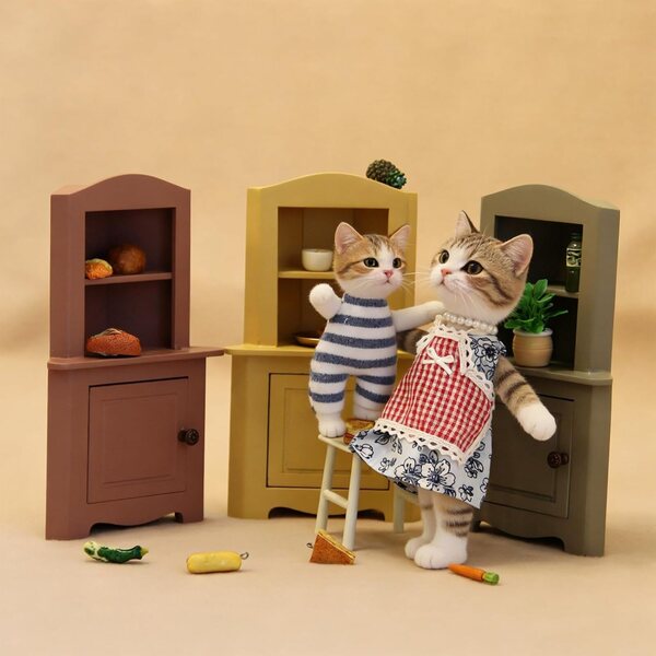 Poppenhuis houten hoekkast miniatuur met functionele deur