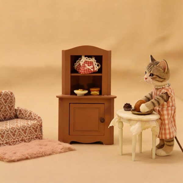 Poppenhuis houten hoekkast miniatuur met functionele deur