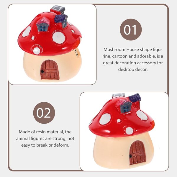 Set di 4 mini figure di casette a forma di fungo in resina - decorazione per giardino, casa delle bambole e miniatura