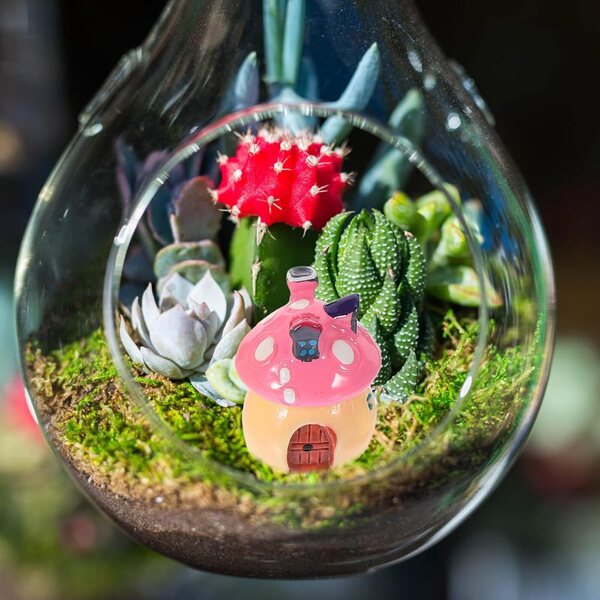 Set di 4 mini figure di casette a forma di fungo in resina - decorazione per giardino, casa delle bambole e miniatura