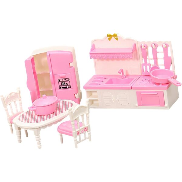 Set Cucina Miniatura per Casa delle Bambole con Frigorifero, Tavolo, Sedie e Fornello