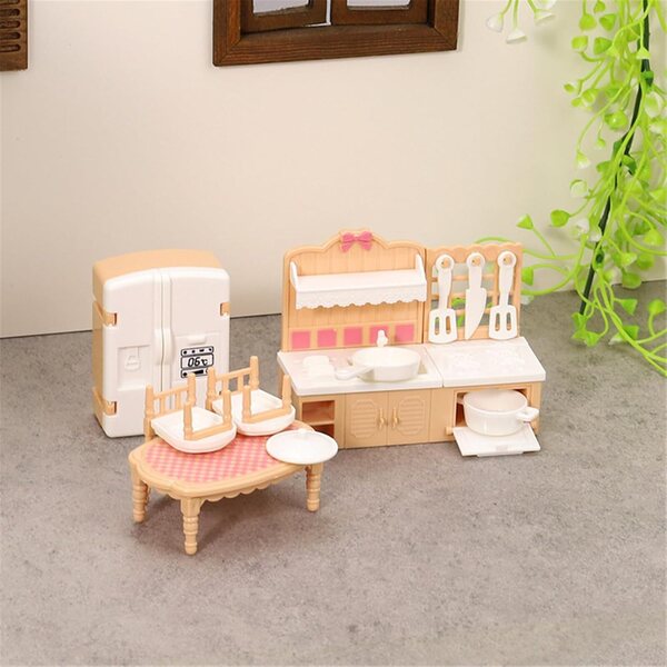 Set Cucina Miniatura per Casa delle Bambole con Frigorifero, Tavolo, Sedie e Fornello