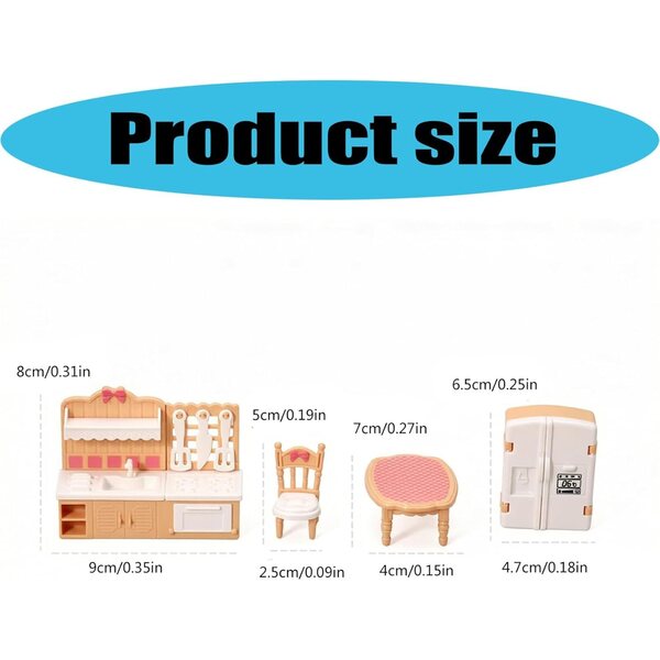 Set Cucina Miniatura per Casa delle Bambole con Frigorifero, Tavolo, Sedie e Fornello