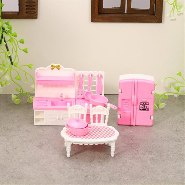 Set Cucina Miniatura per Casa delle Bambole con Frigorifero, Tavolo, Sedie e Fornello