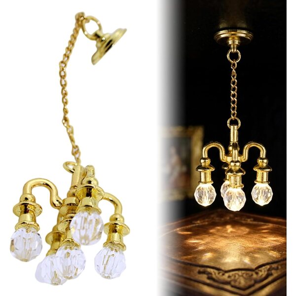 Mini Lampadario in Lega Oro per Casa delle Bambole, Accessori Illuminazione Realistici