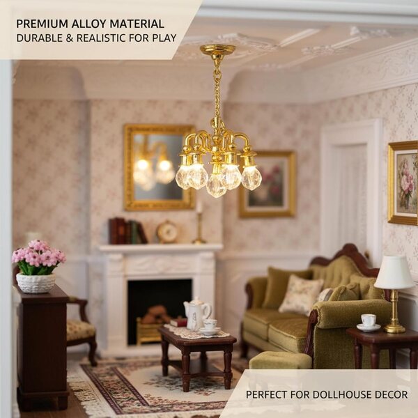 Mini Lampadario in Lega Oro per Casa delle Bambole, Accessori Illuminazione Realistici