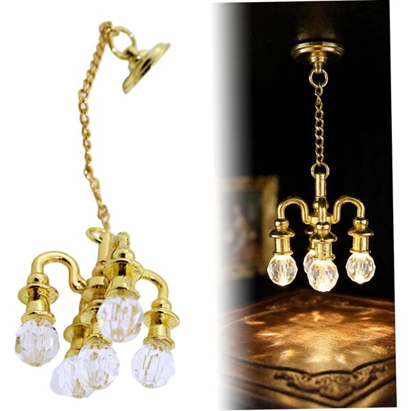 Mini lampadario in oro per casa delle bambole - Lega elegante, illuminazione in miniatura realistica