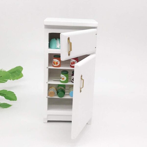 Mini Frigorifero in Legno Bianco per Casa delle Bambole 1:12, Dettagli Realistici