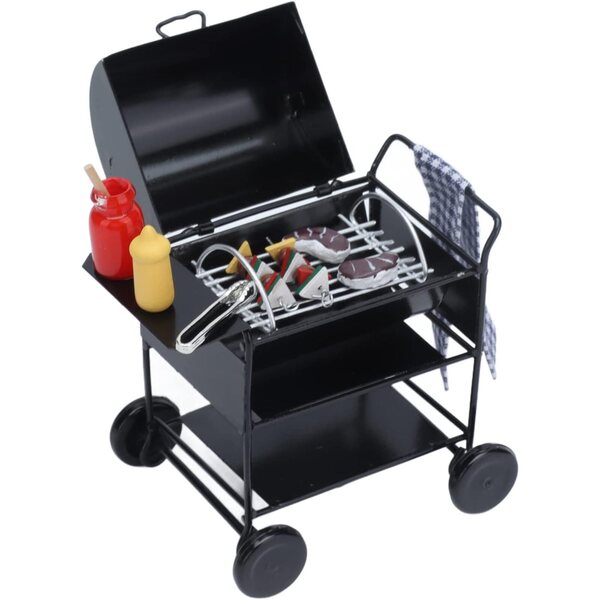 Mini BBQ Grill in Metallo 1:12 con Accessori per Cucina di Casa delle Bambole