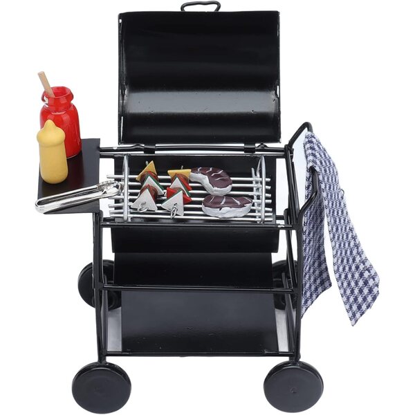 Mini BBQ Grill in Metallo 1:12 con Accessori per Cucina di Casa delle Bambole
