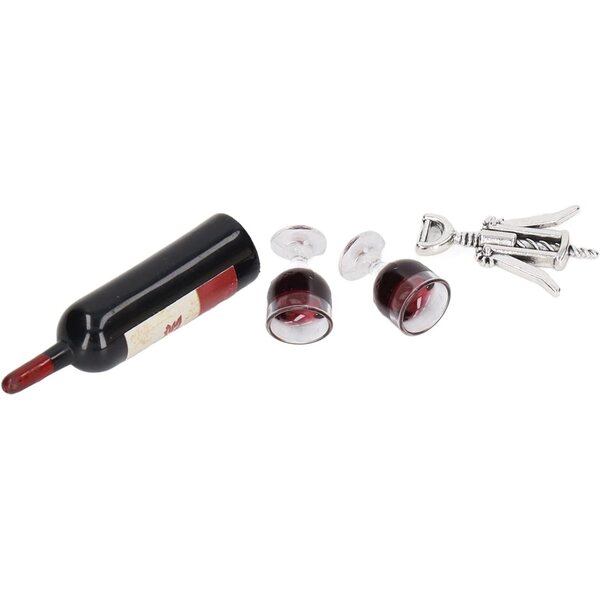 Set Miniature Vino Rosso per Case delle Bambole in Resina e Metallo 1:12