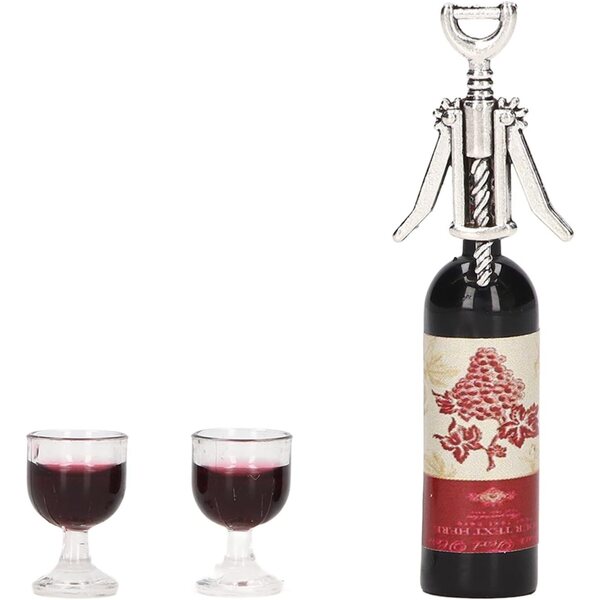 Set Miniature Vino Rosso per Case delle Bambole in Resina e Metallo 1:12