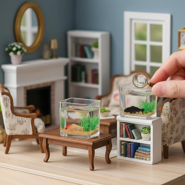 Miniaturaquarien für Puppenhäuser 1:12, 2-teiliges Set aus dekorativem, realistischem Kunstharz