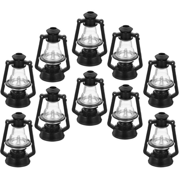 10 lampade a petrolio vintage in miniatura in nero per la casa delle bambole e le decorazioni natalizie