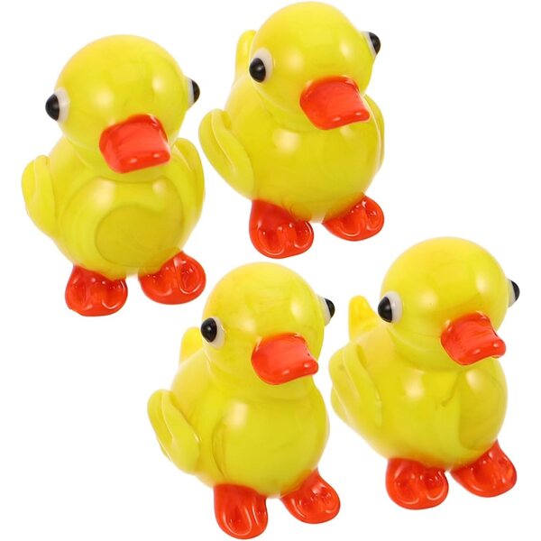 Set 4 Miniature Anatre in Vetro Soffiato Giallo per Decorazione e Regalo