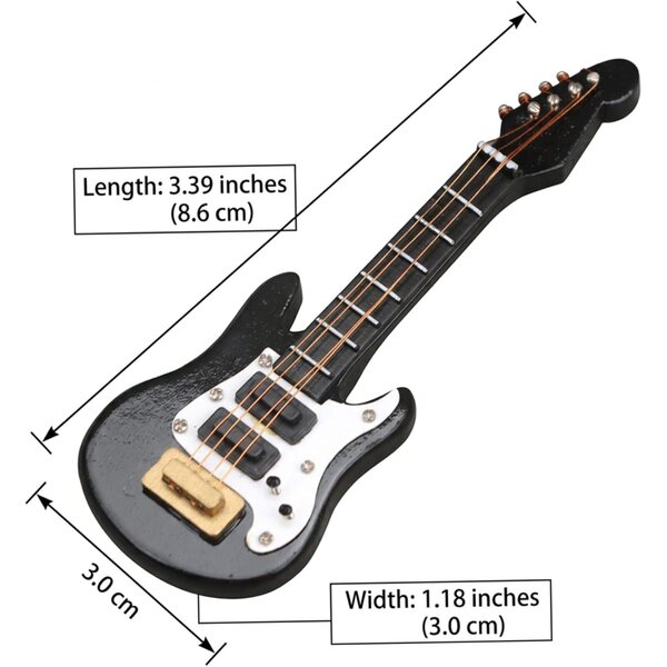 Miniatura E-Guitar in legno nero - dettagliata scala 1:12 per case delle bambole