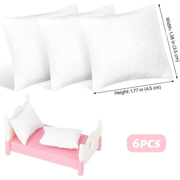 Set 6 Mini Cuscini in Peluche bianco per casa delle bambole 1:12, Accessori Miniatura