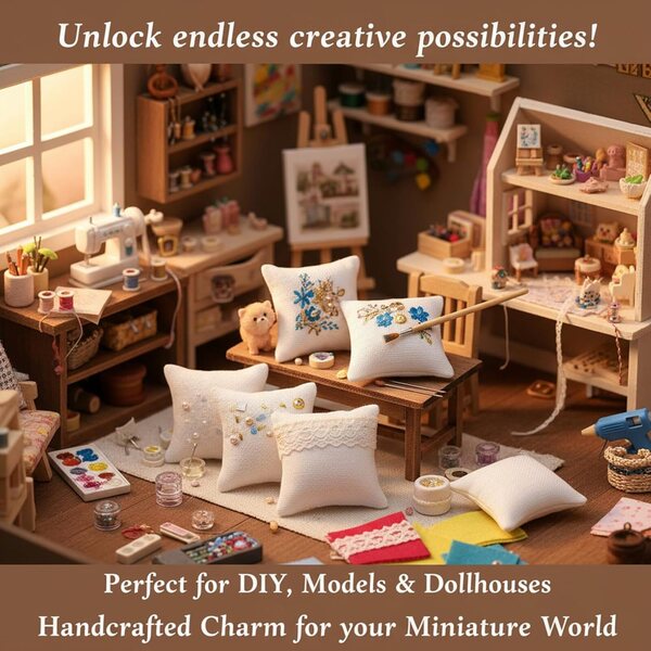 Set 6 Mini Cuscini in Peluche bianco per casa delle bambole 1:12, Accessori Miniatura