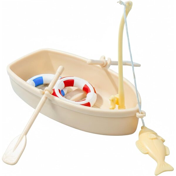 Spielzeug-Fischerboot aus beigem PVC, ideal für Aquarien und Miniaturdekorationen