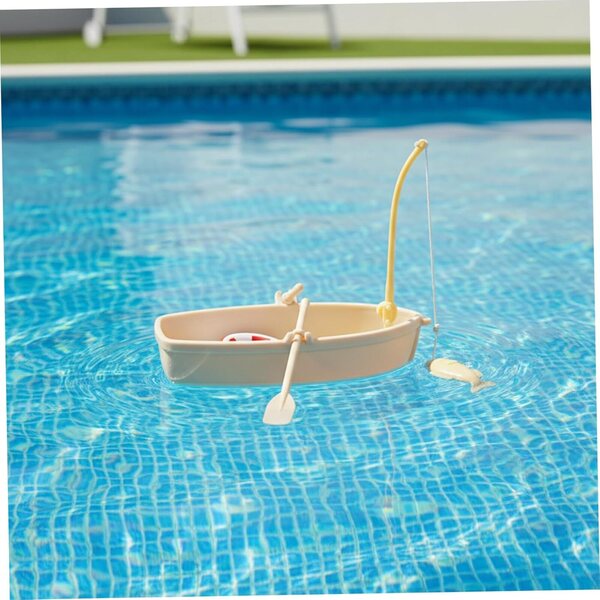 Spielzeug-Fischerboot aus beigem PVC, ideal für Aquarien und Miniaturdekorationen