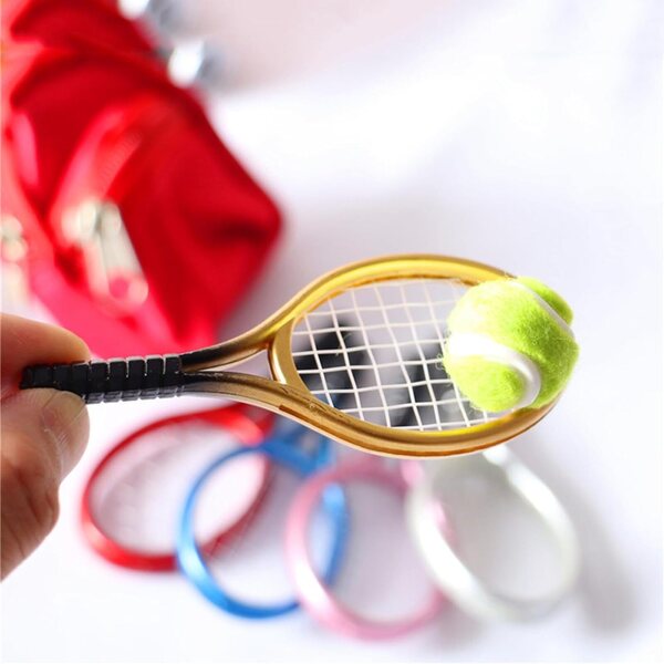 Set Miniatura racchetta da tennis e Pallina per Casa delle Bambole in Plastica Blu