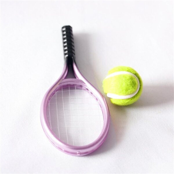 Set Miniatura racchetta da tennis e Pallina per Casa delle Bambole in Plastica Blu