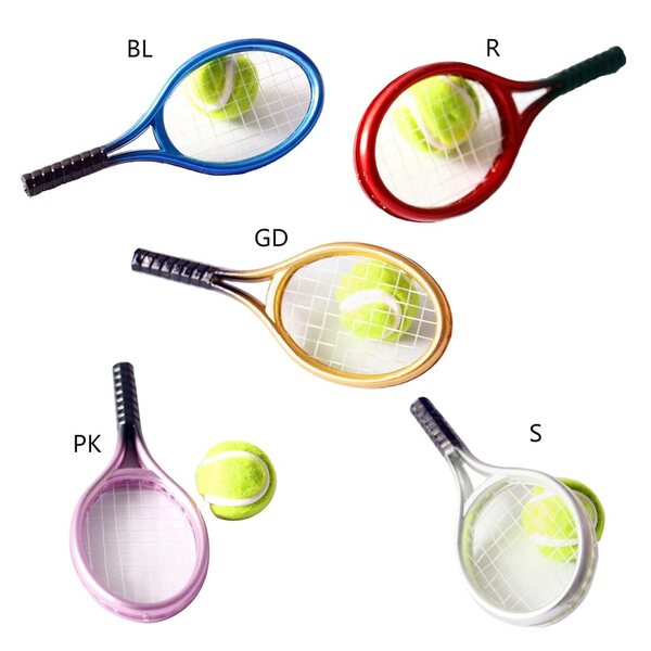 Set Miniatura racchetta da tennis e Pallina per Casa delle Bambole in Plastica Blu