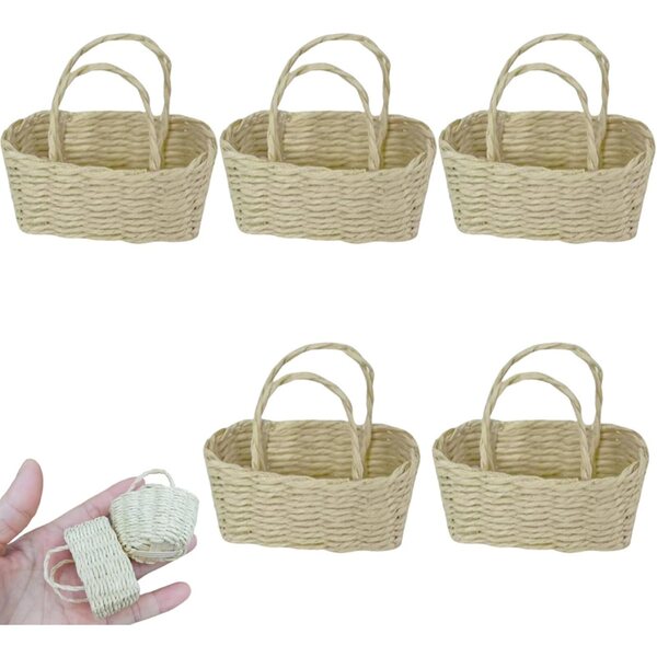 Set mit 5 Minikörben mit Bambusgriff für Puppenhausdekorationen und Miniaturen