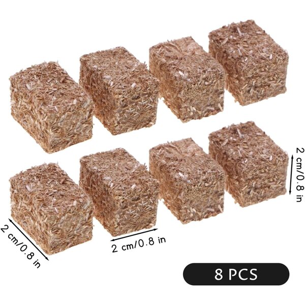 Mini-Heubballen aus Holz 8 Stück für rustikale Dekorationen und Modellbau 2x2x2 cm